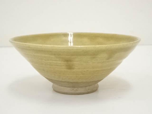JAPANESE TEA CEREMONY / FLAT TEA BOWL CHAWAN / KI-SETO 